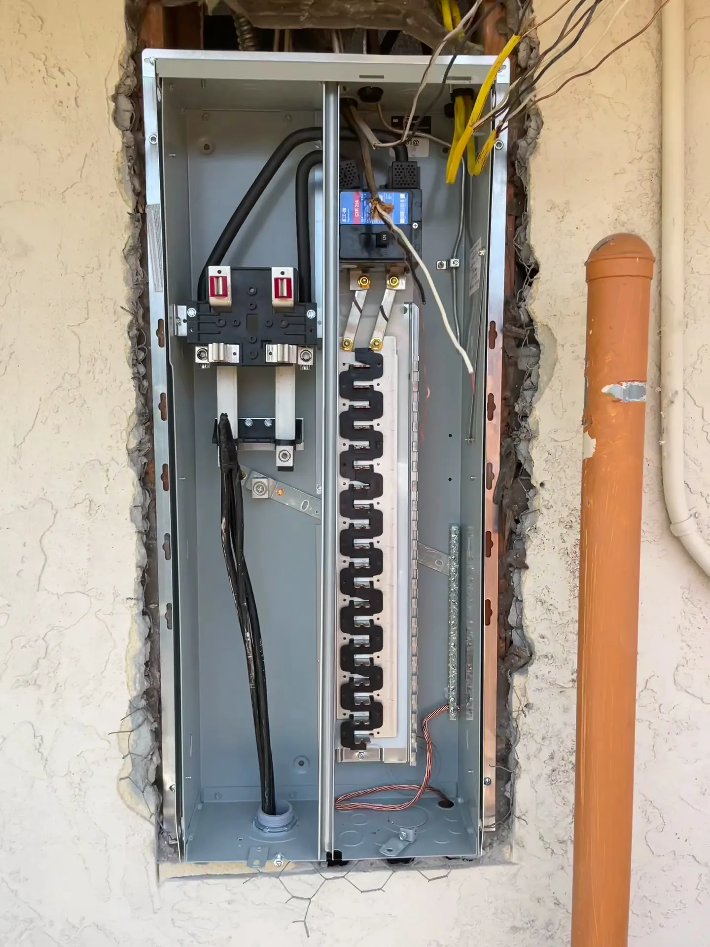 Open electrical panel during a repair